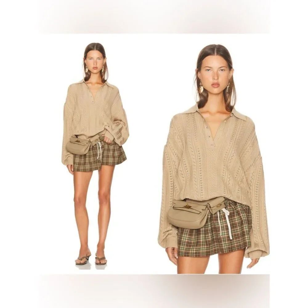 NWT HELSA Addeline Oversized Polo in Tan